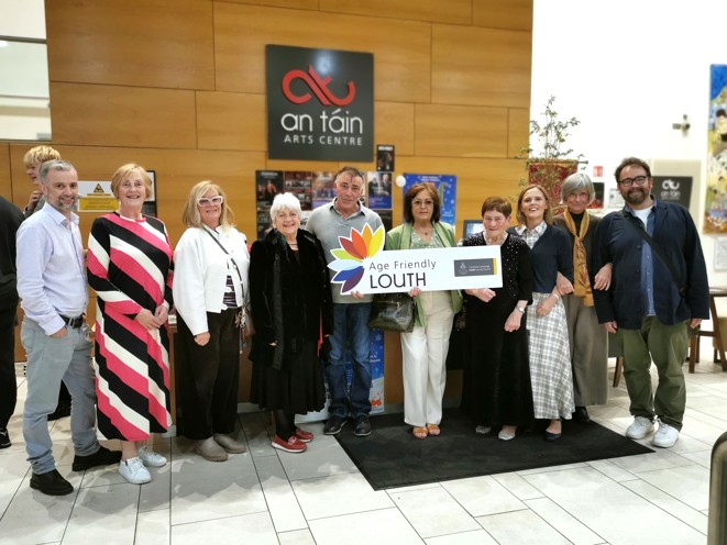1. Paul Hayes, Director of An Táin Arts Centre (First on the left) and writer Niall O’Brien (first on the right) with participants in the Promoting Positive Ageing Project at the premiere screening of Fragments and Pieces of Us at An Táin Arts Centre on 6 October. The films were developed through a creative collaboration between Age Friendly Louth and An Táin Arts Centre to challenge ageism and promote positive ageing across County Louth.
