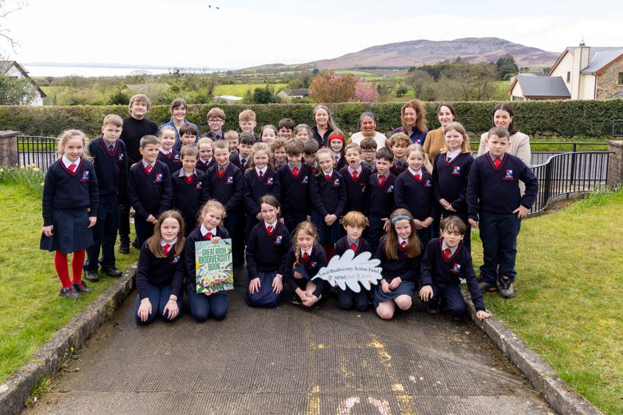 Students of Mullaghbuoy National School pictured with the school, creative and technical teams behind the brand-new short film Meadow Magic.