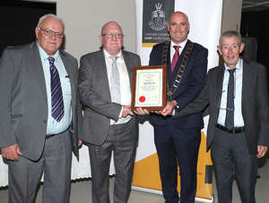 Martin Lane, David Cusack, Patsy Gregory, from Tullyallen Mens Shed, with Mayor thumbnail