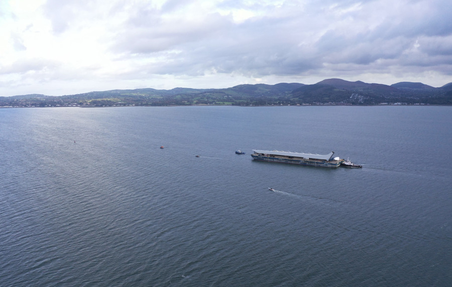 Span of the Narrow Water Bridge arriving in Carlingford Lough