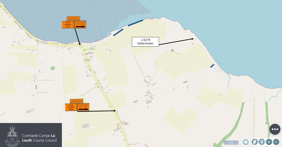 Map showing diversion routes for road closure in Salterstown