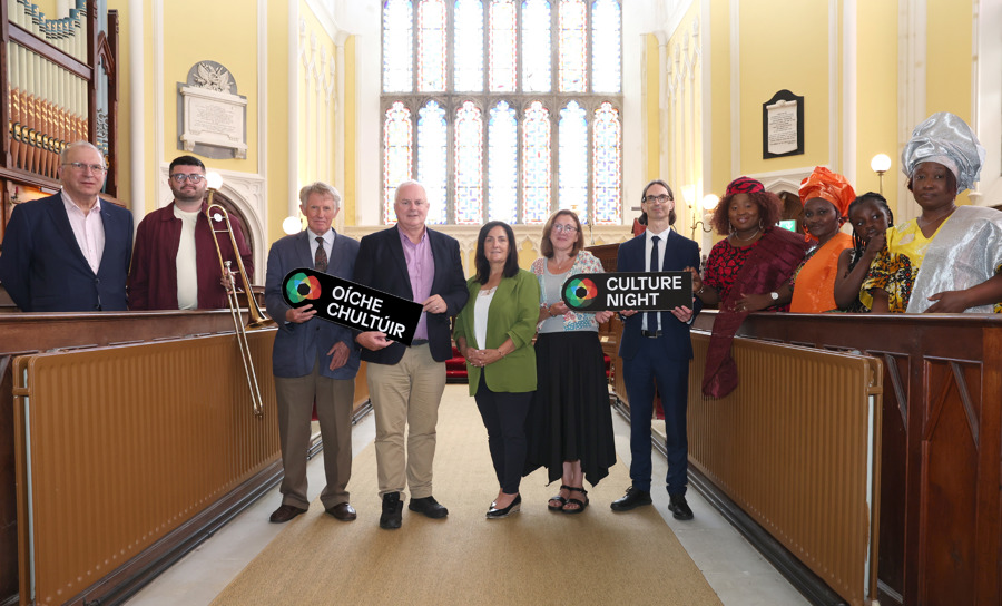 Pictured at Collon Church for the launch of the Louth Culture Night 2026 programme are (L-R) musician and broadcaster Brian McIvor; Lorcan Conlon, Ardee Concert Band; John Rowntree, Friends of Collon Church; David Conway, Chief Executive of Louth County Council; Cllr Dolores Minogue, Cathaoirleach of Louth County Council; Moya Hodgers, Arts Officer, Louth County Council; Ger Murphy, Louth County Council; members of the Women's Intercultural Network - WIN InSpo; Seun Grace Atiroko, Oluwatoyin Felicia Fakunmoju, Oluwashidabira Fakunmoju, and Ayodeji Adesanya.