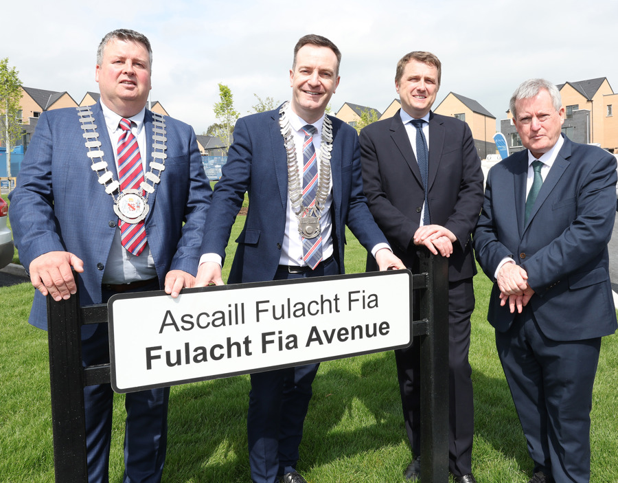 Cllr Robbie Nash, Cllr Seán Kelly with Minister for Housing James Browne and Minister of State for Older People and Housing Kieran O'Donnell